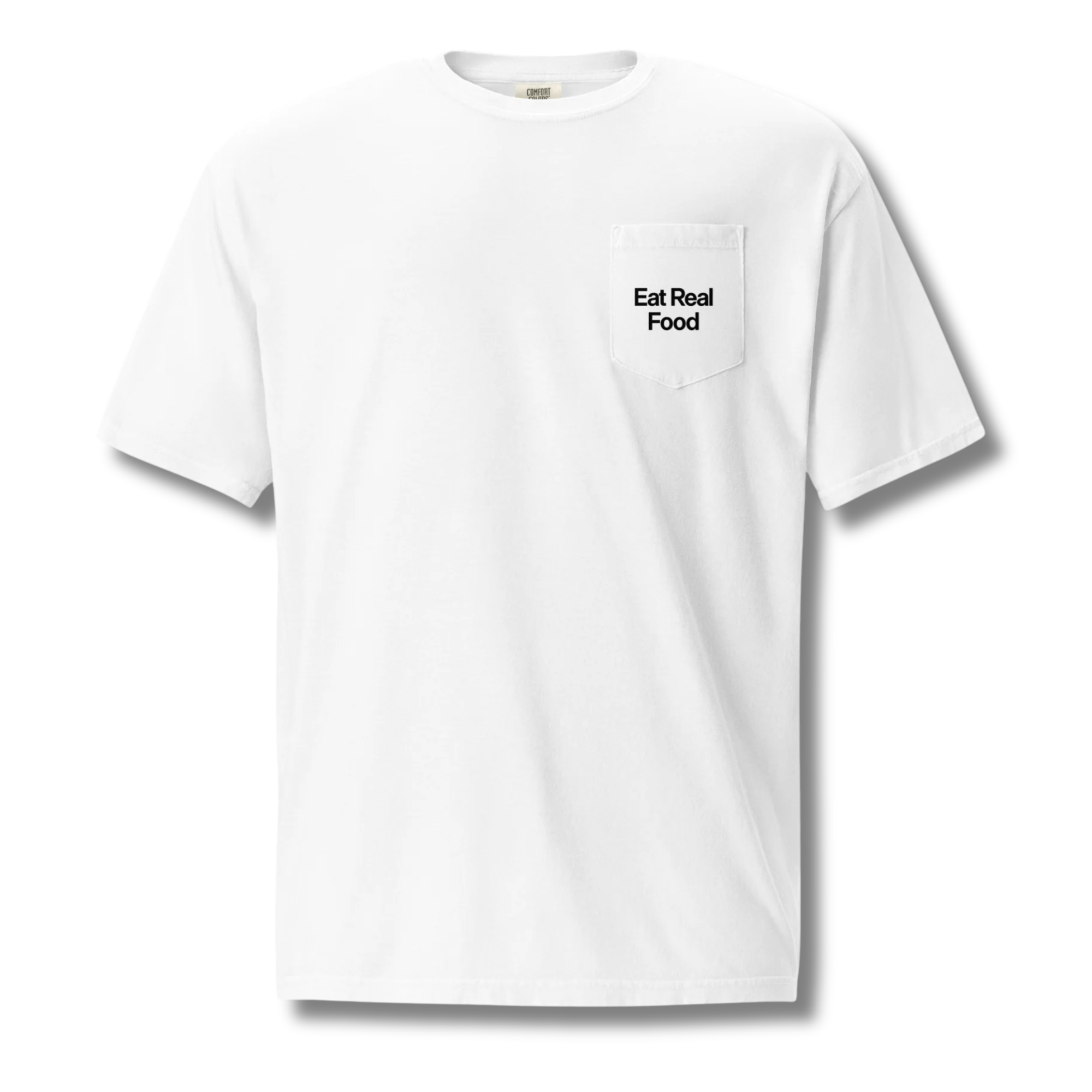 Eat Real Food Unisex White Pocket Tee