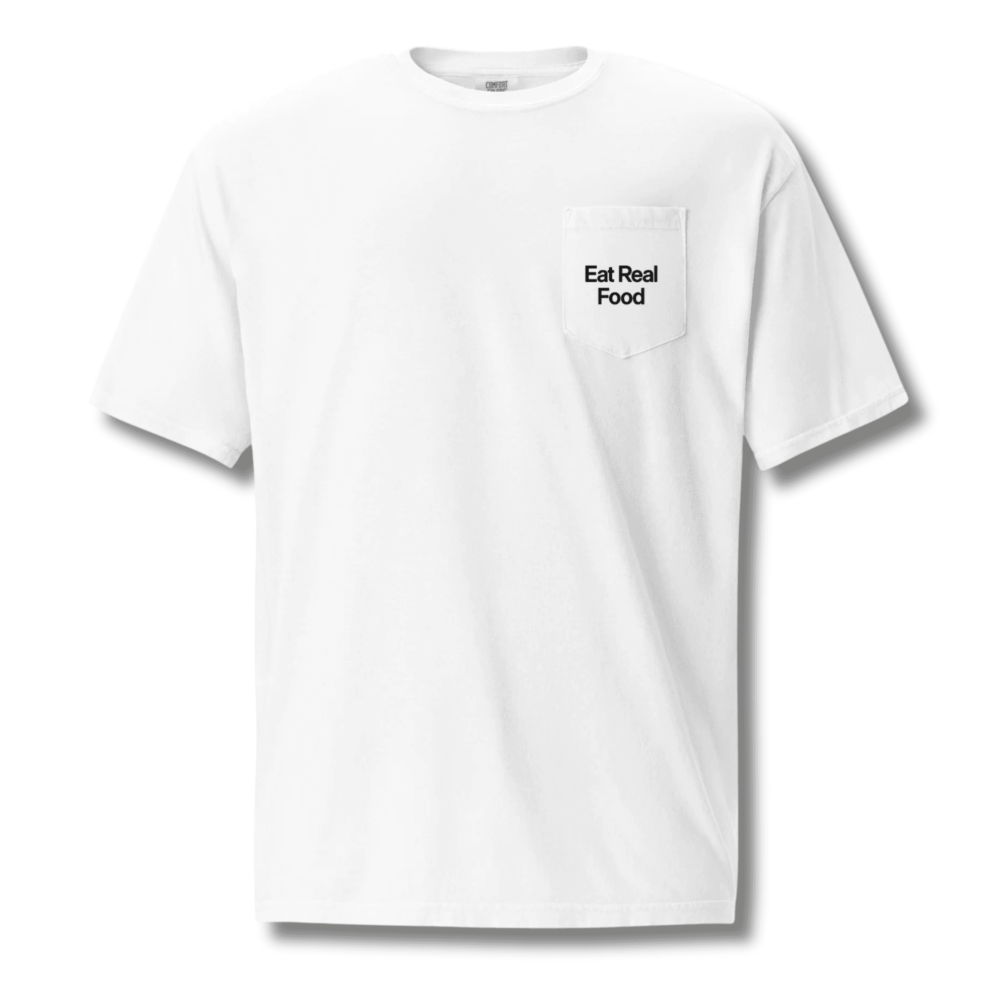 Eat Real Food Unisex White Pocket Tee